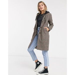 Abercrombie & Fitch Brown Plaid Pea Coat